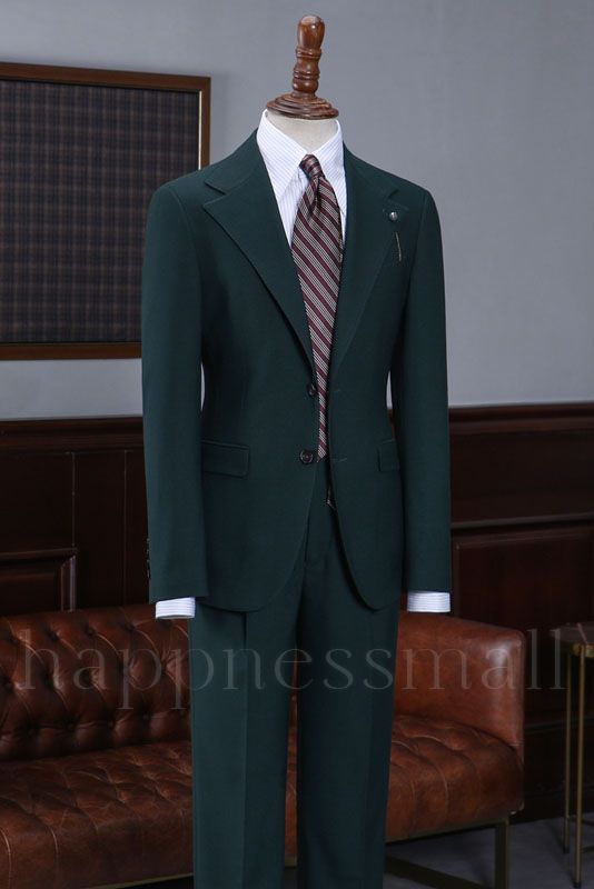 Ioanna Ioanna Dark Green Notched Lapel Slim Fit  Men'S Business Suit