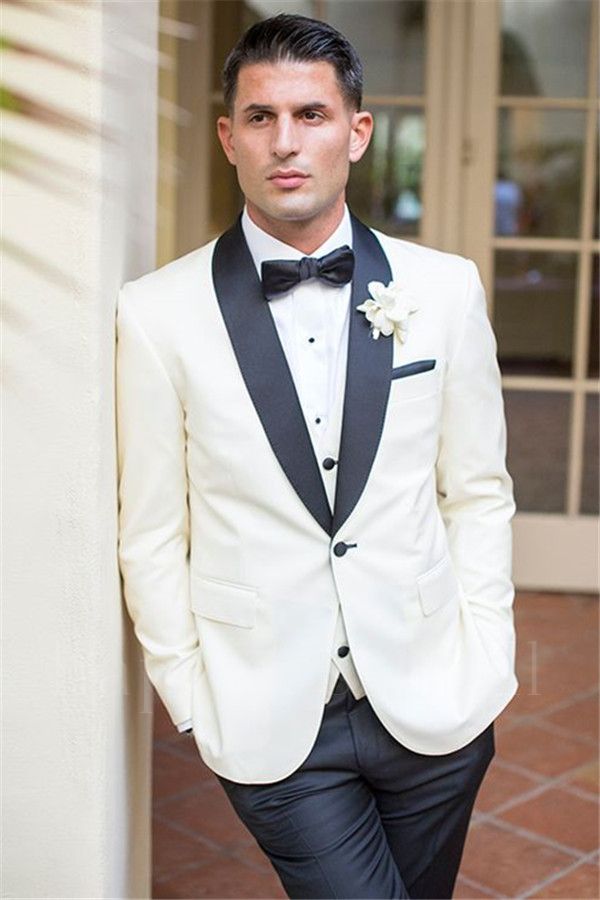 Fashionable white groom set | Customized one button three piece wedding tailcoat