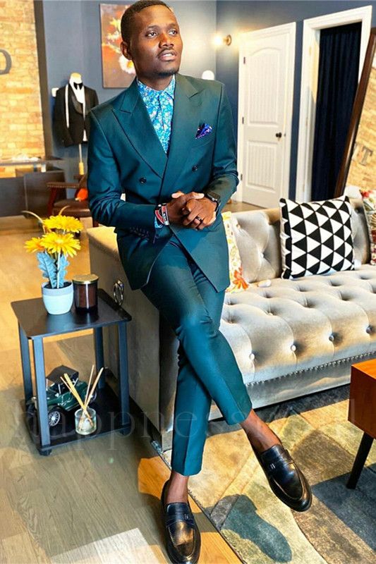 Sophia Stylish Dark Green Peaked Lapel Double Breasted Men's Suits