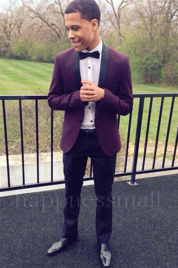 Peregrine Stylish Purple Slim Fit Fit Prom Suit with Black Lapel