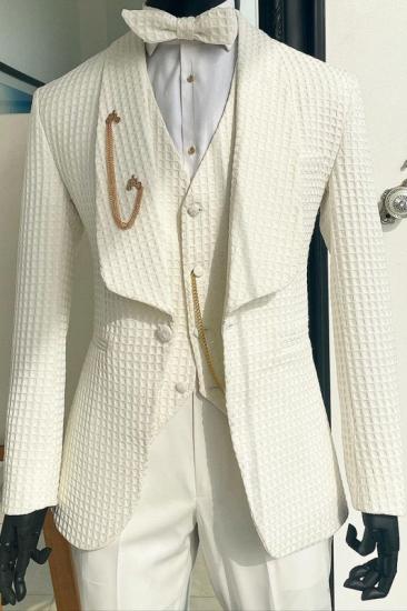 Happ Simple White Plaid Shawl Lapel Three Pieces One Button Wedding Suits