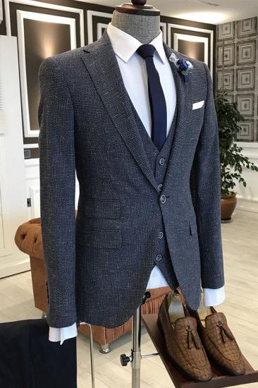 Patricia New Arrival Navy Blue Small Plaid Notch Lapel Slim Fit Men'S Business Suit_1