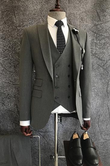 Asher High-Quality Dark Gray 3-Pieces Peaked Lapel Suits For Business Men_1
