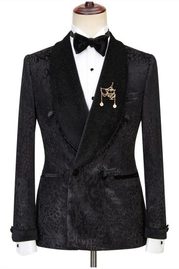 Popular Black Shawl Lapel Double Breasted printed  Men'S Wedding Suit | Happnessmall