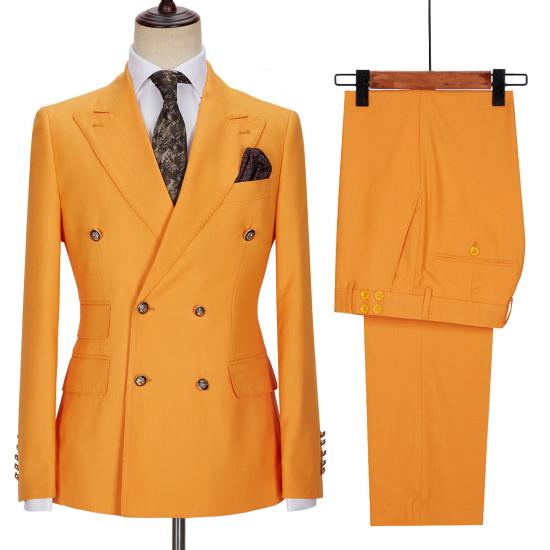 Newest Orange Double Breasted Peaked Lapel Men Suits | Happnessmall_4