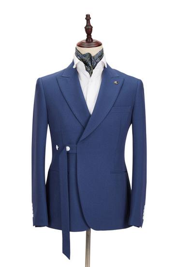 Gentle Dark Blue Peaked Lapel Slim Fit Men Suits for Business