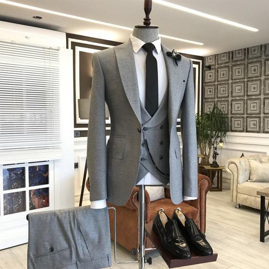 Marian Popular Gray Peaked Lapel Bespoke One Button Business Men Suits_2