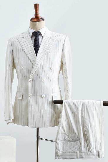 Atlas Modern White Striped Double Breasted Slim Fit Custom Suit For Business
