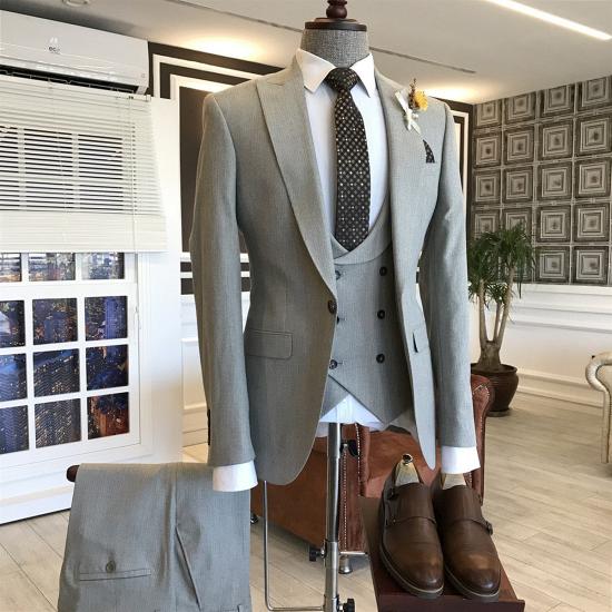 Happnessmall Trendy Light Gray Peaked Lapel Man's Business Suits_2