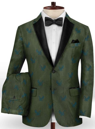 Osiris Bespoke Printed Dark Green Suits for Men | New Prom Men Suits with Black Lapel_2