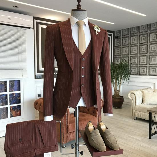Ryder Modern Burgundy Striped Peaked Lapel 3-Pieces Men Suits For Business_2