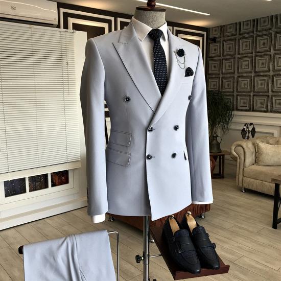 Fashion Grey Peaked Lapel Double Breasted Best Fitted Business Men Suits | happnessmall_2