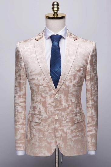 Eamon Chic Champagne Pink Printed Notched Lapel Men's Suits for Prom