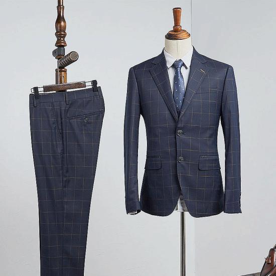 Achilles Gentle Navy Blue Plaid 2 Pieces Slim Fit Business Suit_2