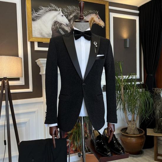 Fashion Black  Peaked Lapel One Button Two Pieces Men Suits | Happnessmall_4
