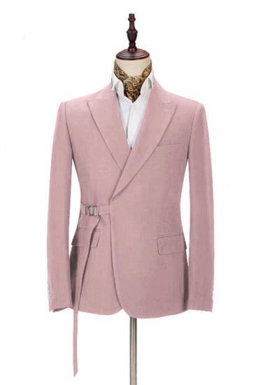 Fashion Pink Men's Casual Suit for Prom | Buckle Button Formal Groomsmen Suit for Wedding