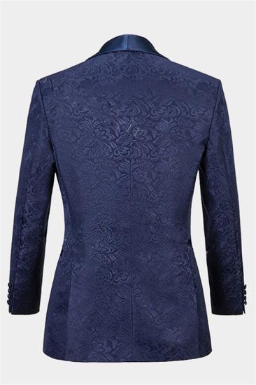 Fashion Navy Blue Three Pieces Jacquard Huge Shawl Lapel Bespoke Men Suits For Prom | Wedding_2