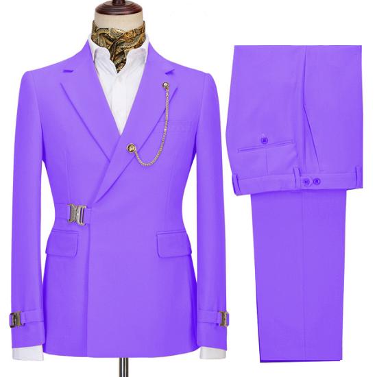 Chic Light Purple Two Pieces Simple Slim Fit Men Suits for Business with Buckle_2
