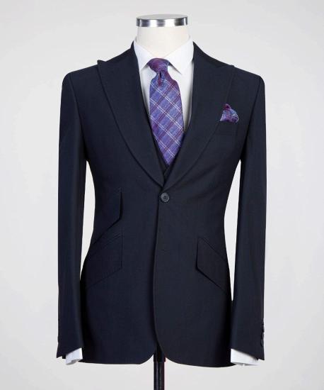 Hayes Glamoros Dark Navy Three Pieces Peaked Lapel Men Suits_4