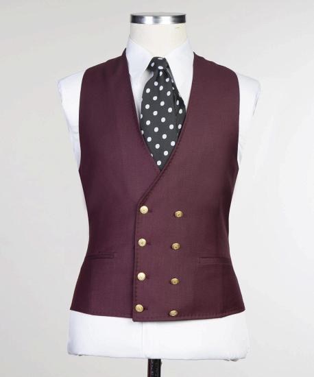 Sterling Popular Burgundy Three Pieces Slim fit Peaked Lapel Men Suits_2