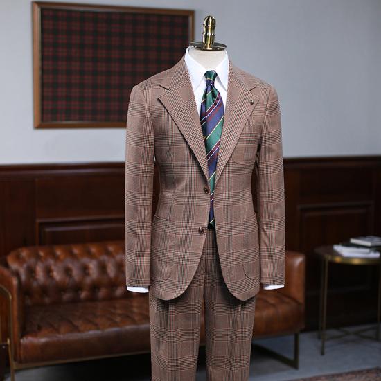 Nathalie Popular Coffee Small Plaid 2 Pieces Slim Fit Custom Business Suit_2