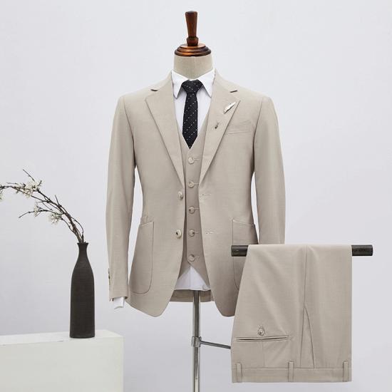 Phoenix Stylish Light Khaki 3 Pieces Slim Fit Business Suit For Men_2