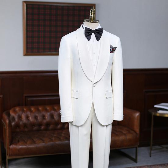 Gilles Traditional White 2 Pieces Slim Fit Custom Wedding Suit For Grooms_2