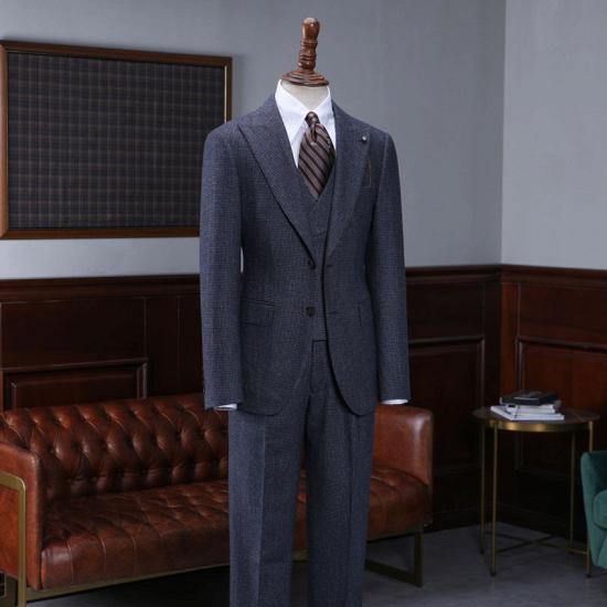 Livia Traditional Blue Small Plaid 3 Pieces Bespoke Business Suit For Men_2