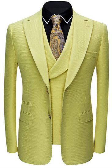 Fashion Yellow Three Pieces Peaked Lapel Fashion Prom Suits for Men
