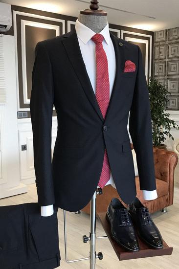 Ronin Black Notched lapel 2 Flaps Slim Fit One Button Formal Menswear_1