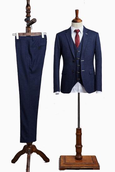 Matthew Stylish Blue 3 Pieces Notched Lapel Custom Business Suit For Men_1