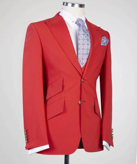 Penelope New Red Peaked Lapel Slim fit Three Pieces Prom Suits_3