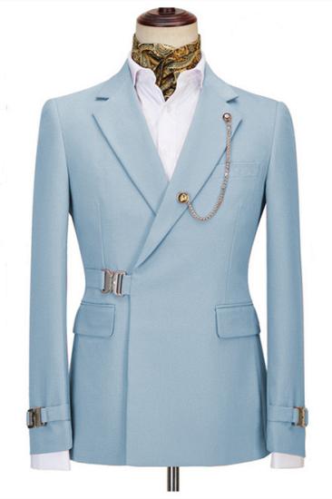 PopularSky Blue Notched Lapel Two Pieces Business Men Suits with Buckle