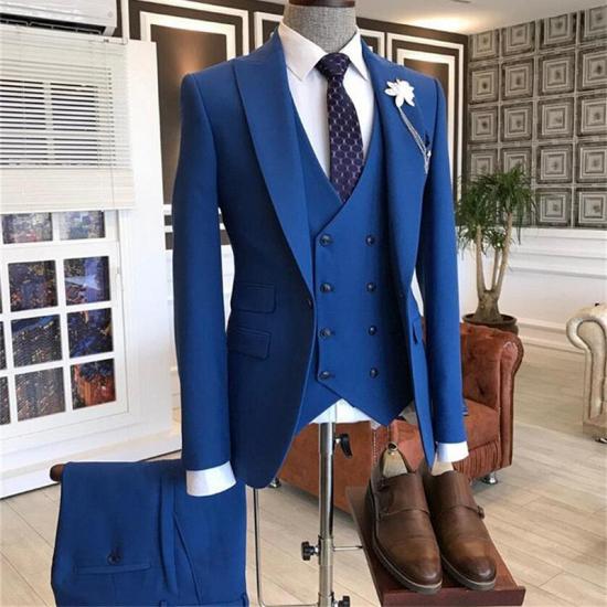 Scarlett Handsome Blue Three-Pieces Men Suits With Peaked Lapel_2