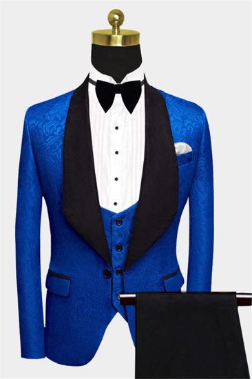 Gorgeous Royal Blue Floral Jacquard Men Suits | Slim Fit Tuxedo
