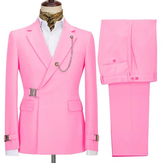 Stylish Pink Slim Fit Notched Lapel Formal Business Men Suits with Buckle_2