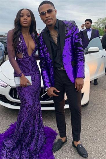 Ambrose Popular Purple Sequined Two Piece Slim Fit Prom Men Suits_1