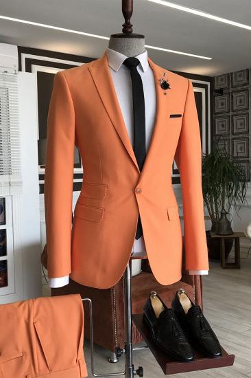 New Arrival Orange Peaked Lapel 3 Flaps Slim Fit Prom Men Suits | happnessmall_1