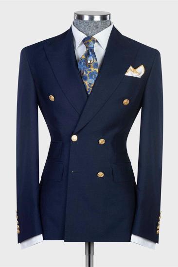 Modern Navy Double Breasted Slim Fit Bespoke Prom Men Suits_1