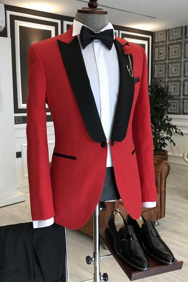Wilder Chic Red One Button Black Peaked Lapel Men’S Formal Suit_1