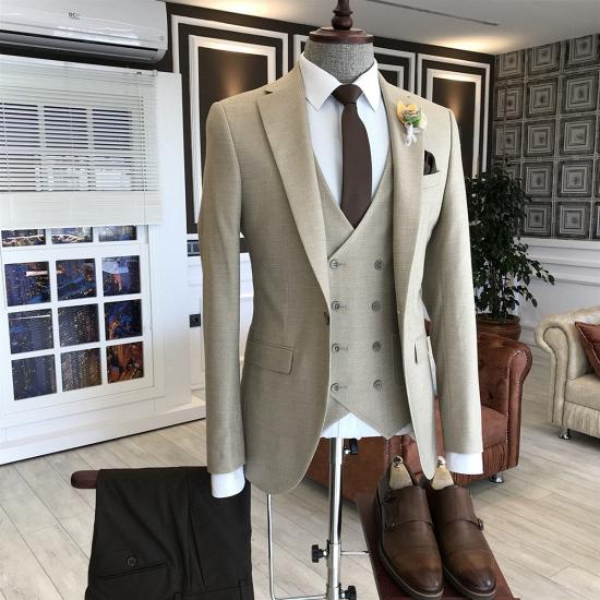 Evelyn Popular Light Brown 2 Flaps Double Breasted Notched Lapel Waistcoat Business Suits For Men_2