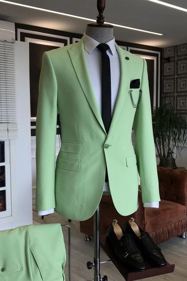 Stylish Light Green Peaked Lapel 3 Flaps Mens Prom Suits | Happnessmall_1