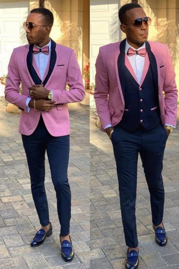 Luke Chic Pink Shawl Lapel Three Pieces Slim Fit Men Suits_1