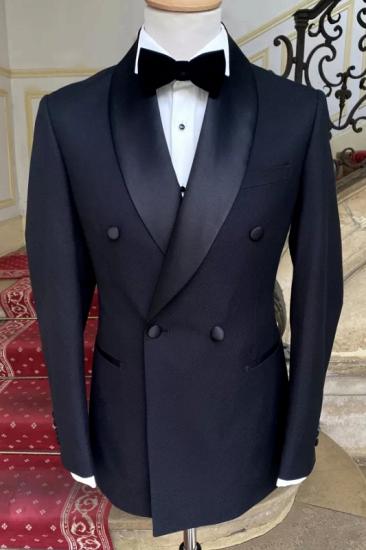 Newest double breasted black shawl lapel men's wedding suit
