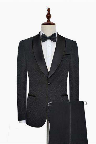 Thaddeus Classic Black Jacquard Wedding Tuxedo for Men |  One Button Wedding Suits With Silk Shawl Lapel_1