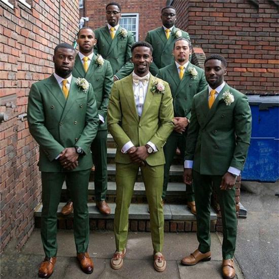 Bodhi Dark Green Double Breasted Slim Fit Wedding Groomsmen Suit With Peaked Lapel_2