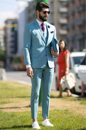 Yarrow Stylish Blue Slim fit Notched Lapel Two-Pieces Business Mens Suits Online_1