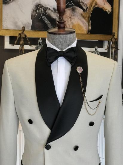 Gentle Light Champagne Double Breasted Shawl Lapel Best Fitted Men Suits | happnessmall_2