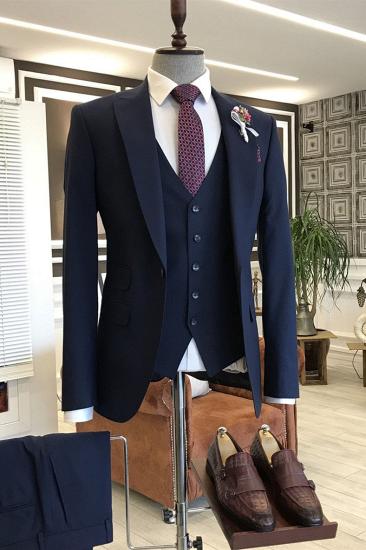 Thomas Newest Navy Blue Peaked Lapel Slim Fit Men Suits For Business_1