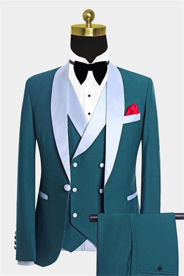 New Arrival Teal Blue White Silk Shawl Lapel Single Breasted Prom suits| Formal Business Men Suits